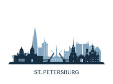 St. Petersburg Skyline, Monochrome Silhouette. Vector Illustration.