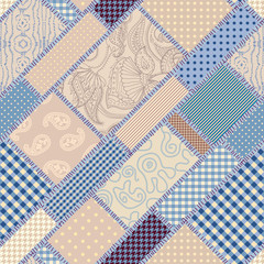 Fototapete - Patchwork textile pattern. Seamless quilting design background.