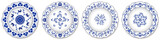 Fototapeta  - Set of blue porcelain plates, floral pattern with Chinese motives