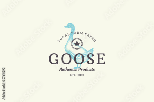 Fotografía Hand drawn logo poultry goose silhouette and modern vintage typography retro style vector illustration
