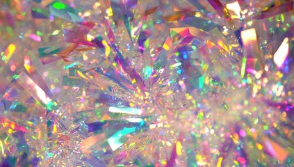 Wall Mural - Holographic iridescent tinsel. Hologram Background of abstract shiny foil texture with rainbow colors. Neon pastel gradient of real surface