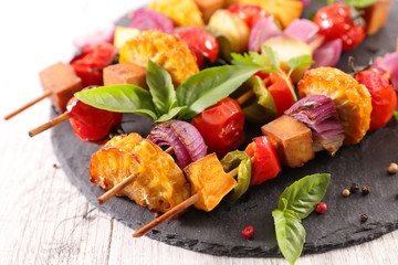 Poster - fried vegetable skewer with corn, onion, tomato and tofu