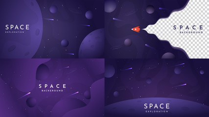 Wall Mural - space exploration concept. color wallpapers set. dark background with white wave for text. flat desi