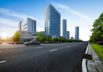 Wall Mural - Road and tall buildings on both sides, urban landscape of Chongqing, China.