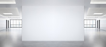 Blank Wall In Bright Office Mockup With Large Windows And Sun Passing Through 3D Rendering