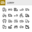 Set of lorry icons such as Garbage truck, Delivery truck, Cargo truck, Lorry, Ice cream Van, Trailer, Tank , lorry