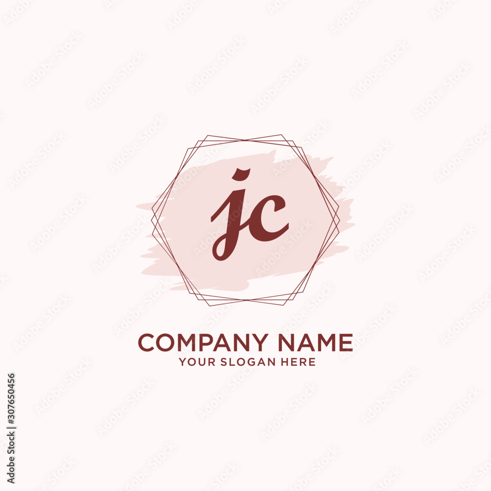 Initial JC handwriting Logo, and Brush and hexagon lines template Stock ...