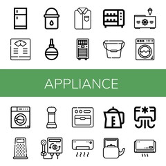 Poster - Set of appliance icons such as Fridge, Bathroom scale, Water bucket, Pear Enema, Ironed, Air conditioner, Toaster, Bucket, Freezer, Washing machine, Grater, Grinder , appliance