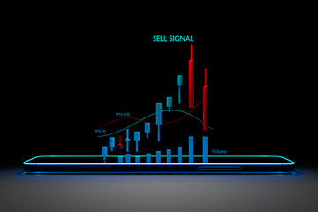 Wall Mural - Stock Signal,Buy Signal, Sell Signal, Mobile foreign exchange trading - 3d render illustrator