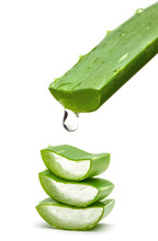 Aloe Vera Pieces Isolated On A White Background.