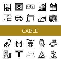 Sticker - Set of cable icons such as Claw machine, Electric train, Socket, Electric car, Plug, Crane, Motherboard, Iron, Flash drive, Tram, Karaoke, Multimeter, Golden gate, Cable car , cable