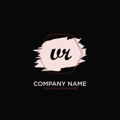 Initial VR handwriting Logo, and Brush and hexagon lines template