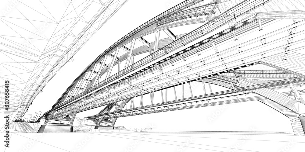 Wireframe Visualization of BIM Bridge Design Stock Illustration | Adobe ...