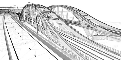 Wall Mural - the bim model of the railway bridges of wireframe view