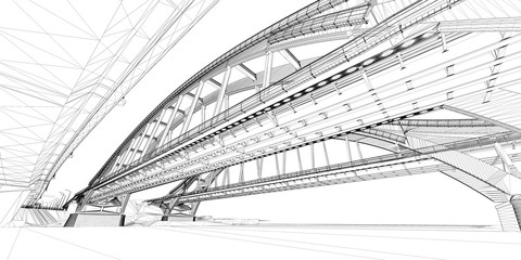 Wall Mural - the bim model of the bridges of wireframe view