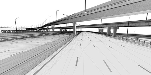 Canvas Print - The BIM model of the object of transport infrastructure of wireframe view