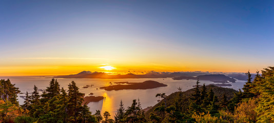 Panoramic Sunset over Ocean, Islands, from view 