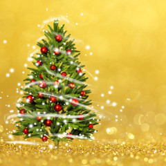 Wall Mural - Snow Covered Christmas Tree with Multi Colored Lights