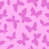 Fototapeta Motyle - Butterfly silhouette seamless pattern. Butterflies Flying isolated on pink background. Abstract girly surface design. Vector stock illustrations