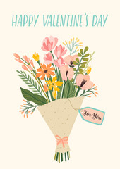 Illustration bouquet of flowers. Vector design concept for Valentines Day