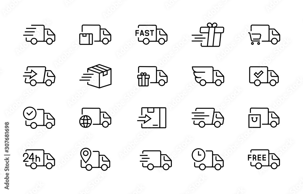 set of delivery truck icons editable vector stroke 96x96 pixel perfect - obrazy, fototapety, plakaty 