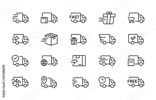 Cuadros en Lienzo set of delivery truck icons editable vector stroke 96x96 pixel perfect