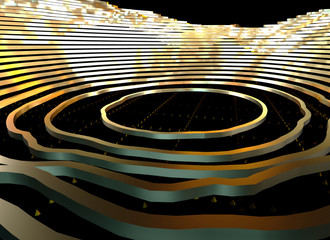 Fototapete - Abstract topographic map 3D background with shiny golden lines in sci-fi technology style. 3D illustration
