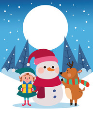 Sticker - winter snowscape christmas scene with snowman