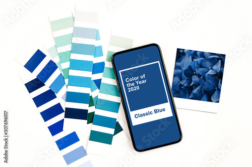 Cuadros en Lienzo Smartphone with color of the year 2020 - Classic Blue and fashion colour swatches