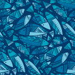 Blue mosaic Nord fish seamless pattern