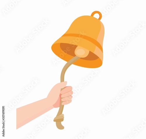 Cuadros en Lienzo hand ringing bell with rope icon in flat illustration vector
