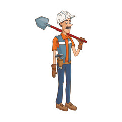 Wall Mural - construction worker holding shovel icon, colorful design