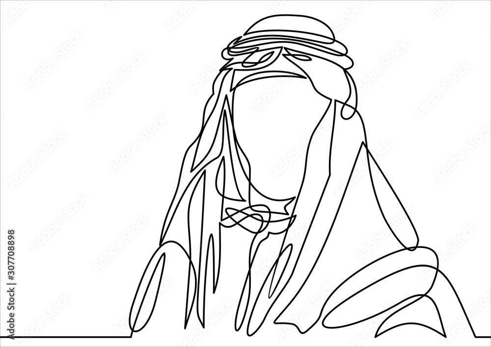 standing middle east arab man in keffiyeh - single line drawing Stock ...