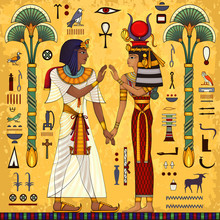 Ancient Egypt Mural.Egyptian Mythology.Ancient Culture Sing And Symbol.Historical Background.Ancient Goddess.
