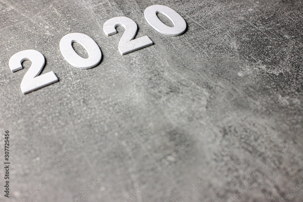 2020 Nowy Rok, data, napis na betonowym tle - obrazy, fototapety, plakaty 