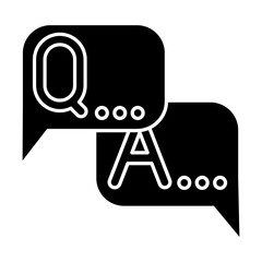 Poster - Survey glyph icon. Questions and answers. FAQ sign. Speech bubbles. Dialogue through message. Online chat. Conversation and discussion. Silhouette symbol. Negative space. Vector isolated illustration