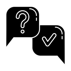 Poster - Question and answer glyph icon. FAQ sign. Question mark in speech bubble. Ask and answer. Chat, dialogue. Discussion and conversation. Silhouette symbol. Negative space. Vector isolated illustration