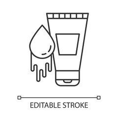 Sticker - Water-based lubricant linear icon. Product for safe sex. Lube, gel. Spermicide to prevent unintended pregnancy. Thin line illustration. Contour symbol. Vector isolated outline drawing. Editable stroke