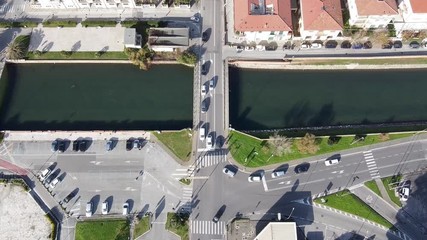 Wall Mural - Aerial overhead view of city traffic