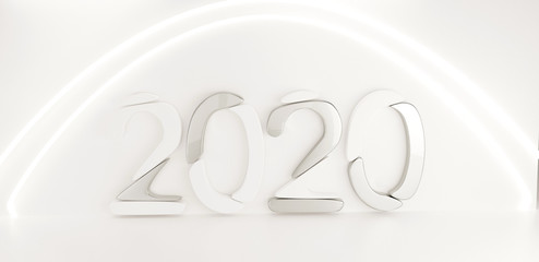 2020 white metallic silver steel creative background 3d-illustration