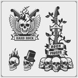 Fototapeta Młodzieżowe - Rock'n'Roll and Hard Rock music emblems, symbols, labels and design elements. Print design for t-shirt.