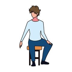 Wall Mural - young man sitting in chair on white background