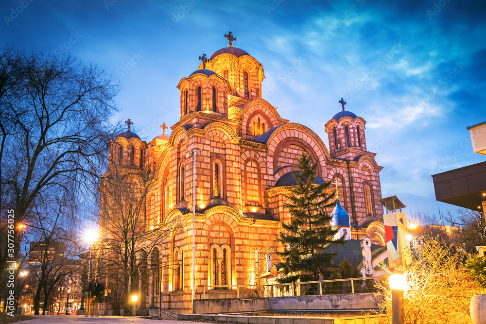 Obraz na płótnie Saint Mark church at night in Belgrade, Serbia w salonie