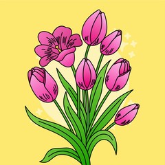 Wall Mural - Illustration of Beautiful Pink Flower, Flat Design