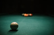 Billiards table with balls and cue ball set up for break