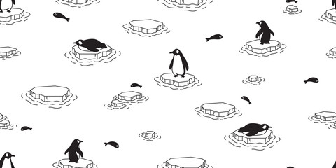 Wall Mural - penguin seamless pattern bird iceberg vector cartoon polar bear scarf isolated tile background repea