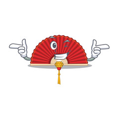 Poster - Funny chinese folding fan mascot cartoon style with Wink eye