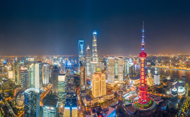 Wall Mural - Panoramic aerial photographs of the night view of Lujiazuno City, Shanghai, China