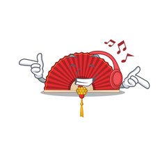 Sticker - Listening music chinese folding fan mascot cartoon character design