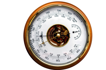 russian barometer on a white background. atmospheric pressure, variable